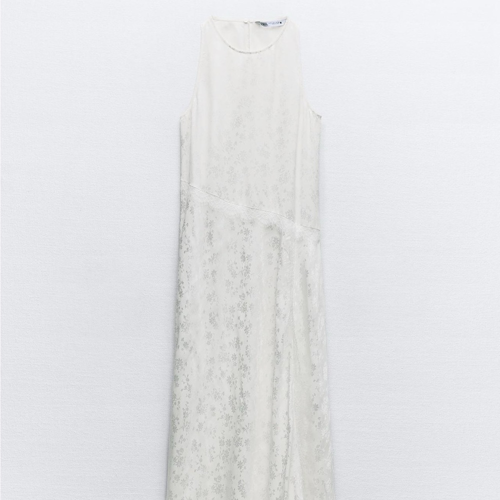Zara Satin Lace Jacquard Midi Dress